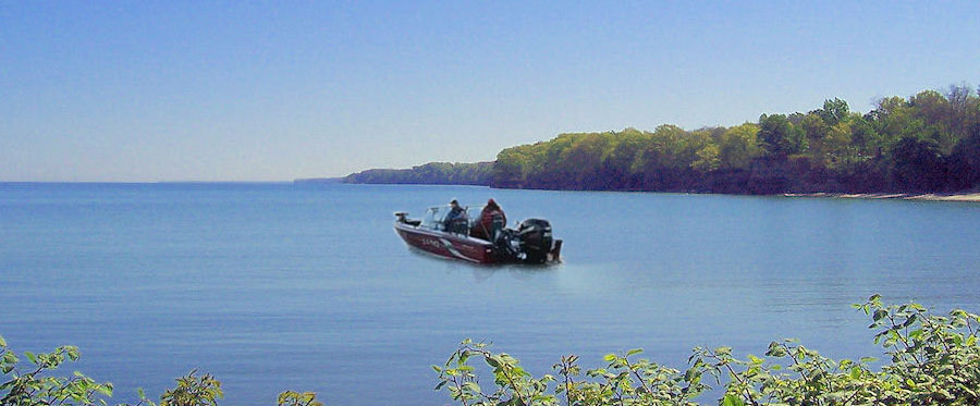 Boat Fishing on Lake Erie near Pine Lane Campground